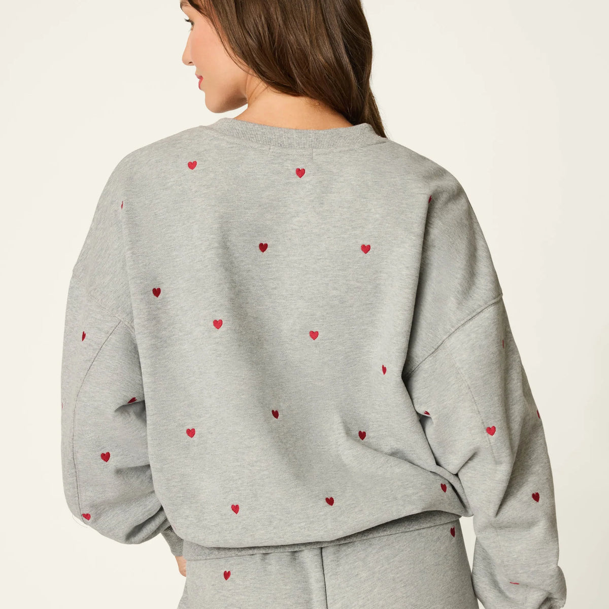 PJ Salvage C'est La Vie Hearts sweatshirt back view — Cloud Nine Pajamas