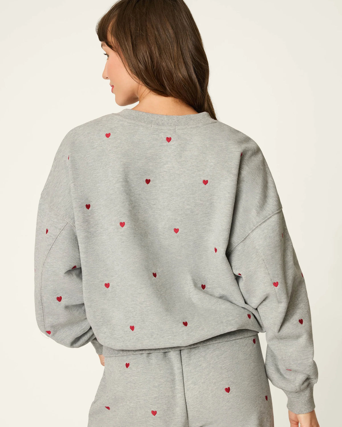 PJ Salvage C'est La Vie Hearts sweatshirt back view — Cloud Nine Pajamas