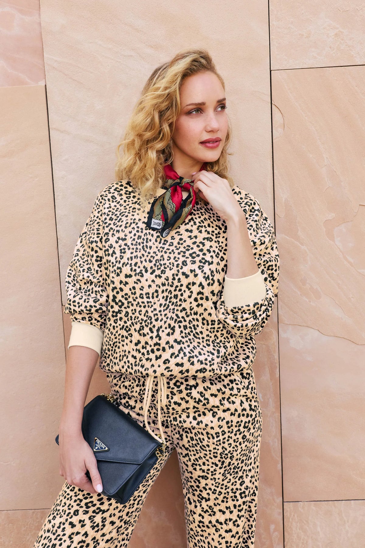 PJ Salvage C'est La Vie Leopard sweatshirt front view model — Cloud Nine Pajamas