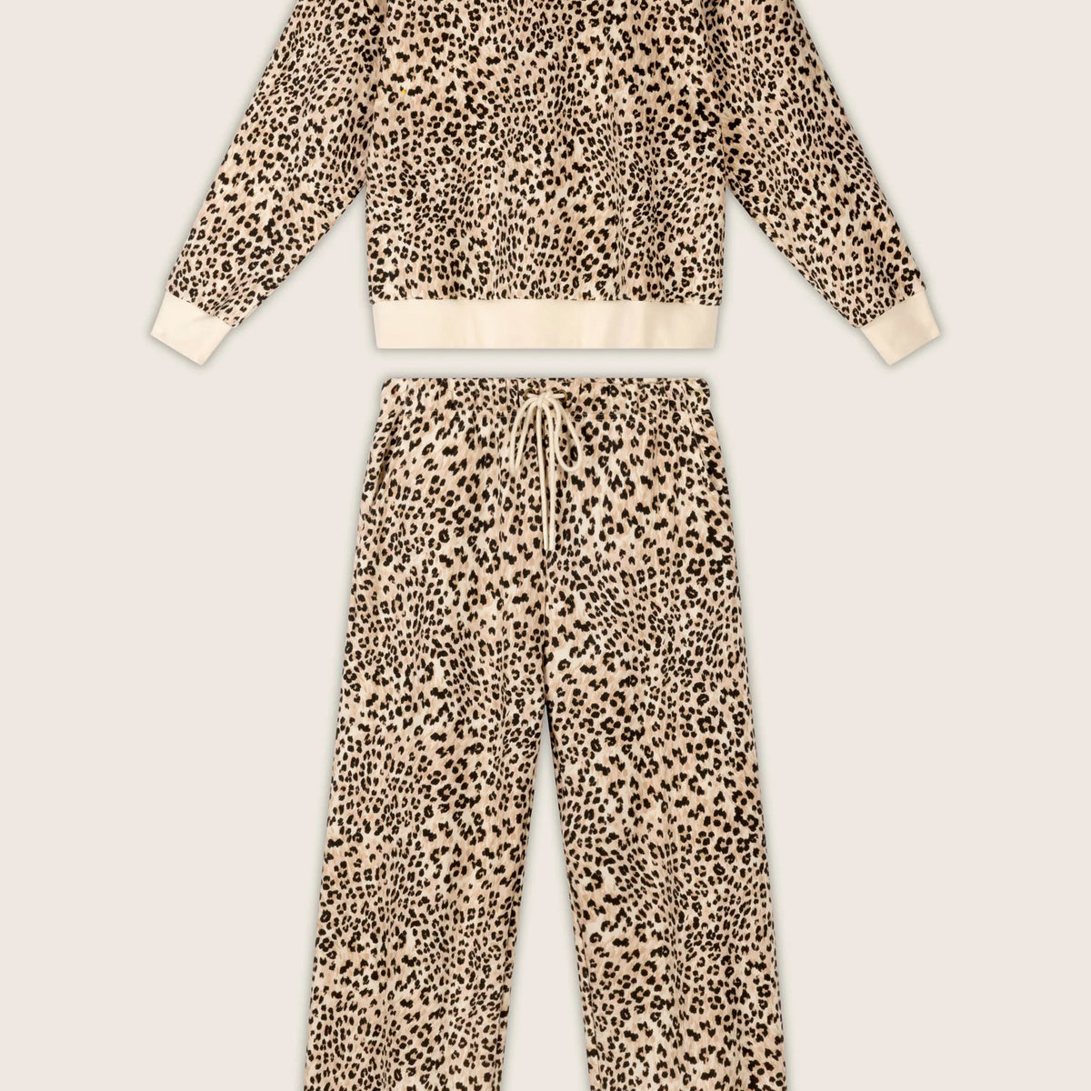 PJ Salvage C'est La Vie Leopard Fleece Set sweatshirt and pants styled together — Cloud Nine Pajamas