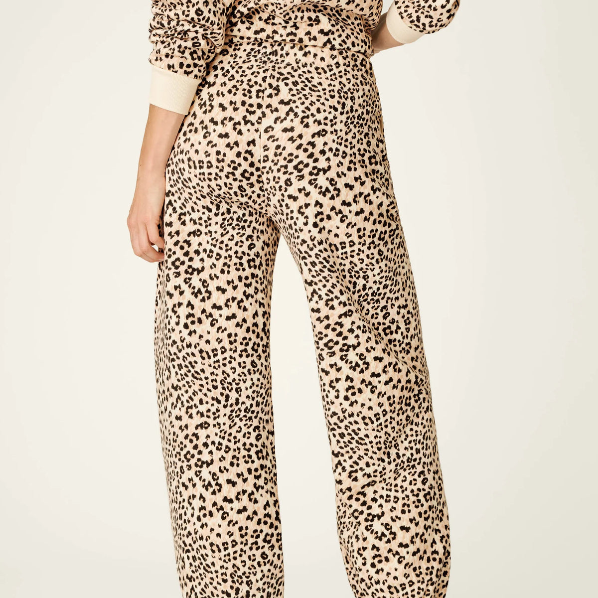 PJ Salvage C'est La Vie Leopard sweatpants model back view — Cloud Nine Pajamas Edmonton