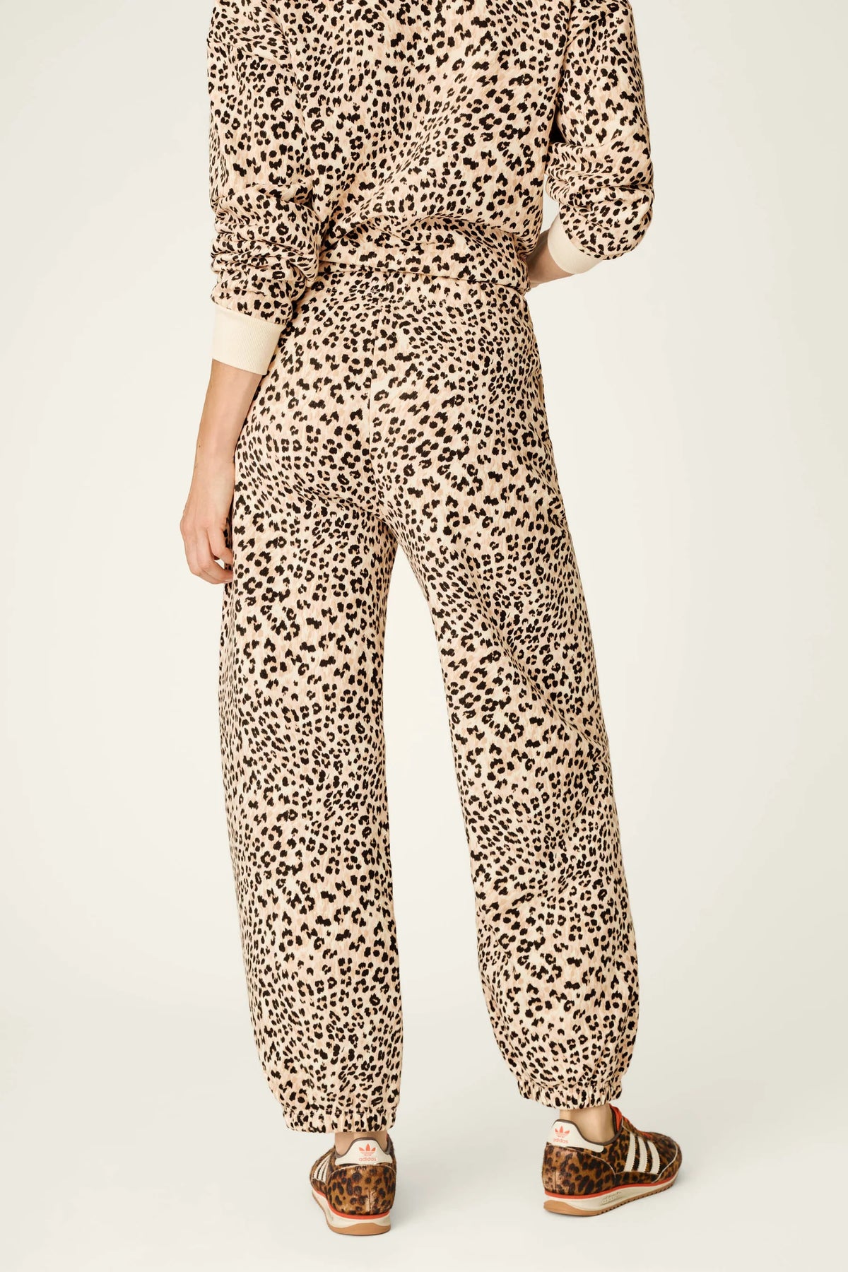 PJ Salvage C'est La Vie Leopard sweatpants model back view — Cloud Nine Pajamas Edmonton