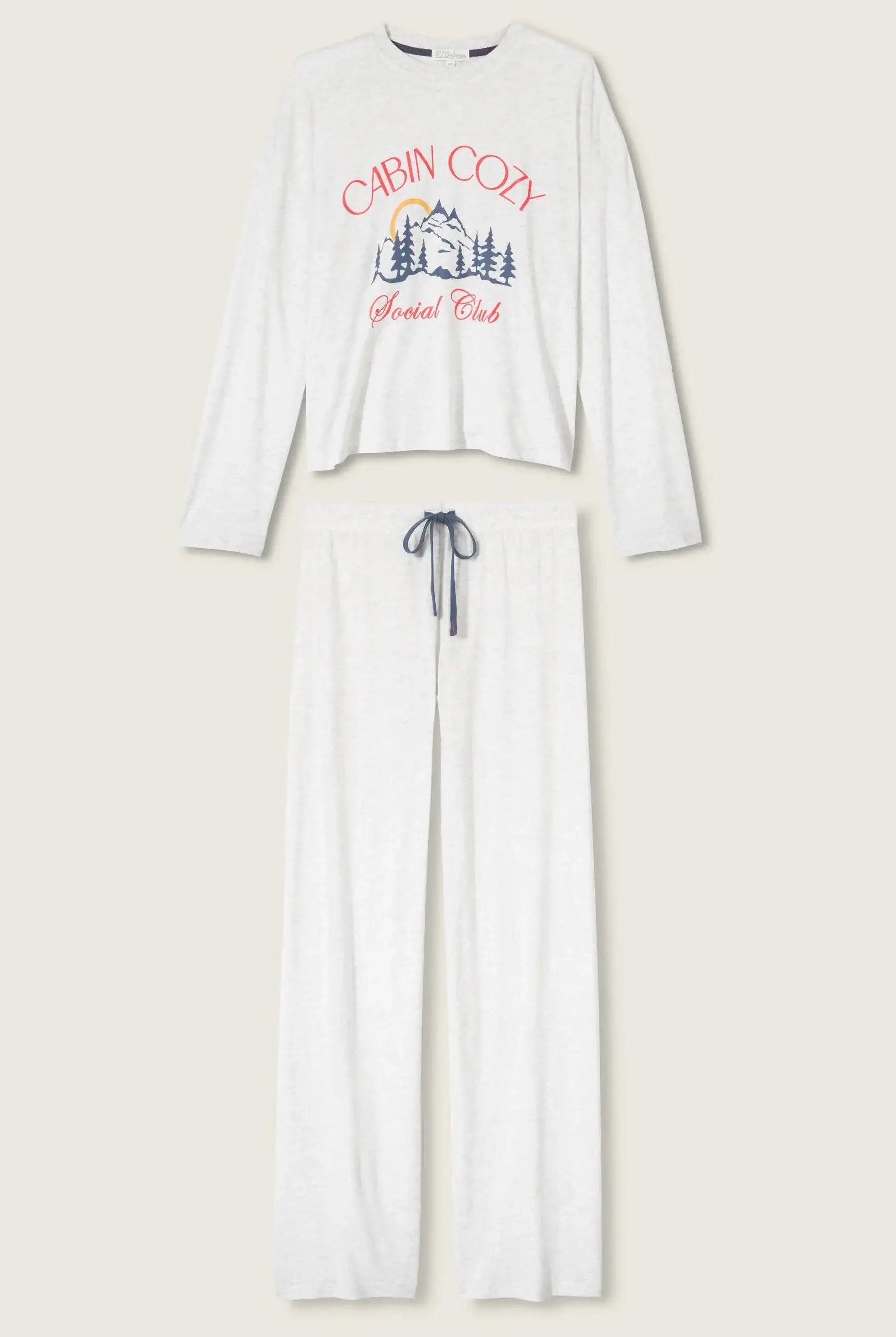 women's cotton modal pj loungewear set with cabin cozy graphic print cropped top and straight leg pants by pj salvage