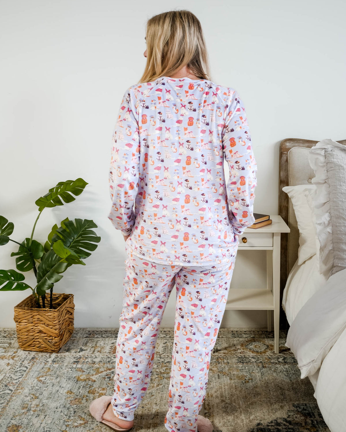 Miranda Nic Catwalk Kitties Purple Velour PJ Set back view — Cloud Nine Pajamas Edmonton