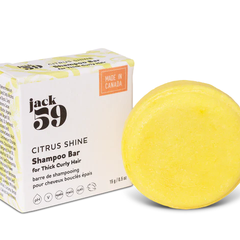 Jack59 Travel Buddies Shampoo Bar in Citrus Shine variant, designed for thick curly hair, made in Canada.