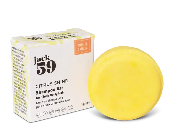 Jack59 Travel Buddies Shampoo Bar in Citrus Shine variant, designed for thick curly hair, made in Canada.