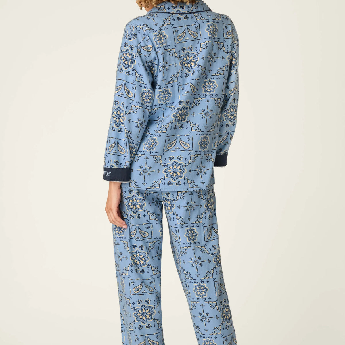 PJ Salvage Classic Paisley Bandana Flannel PJ Set model back view — Cloud Nine Pajamas Edmonton
