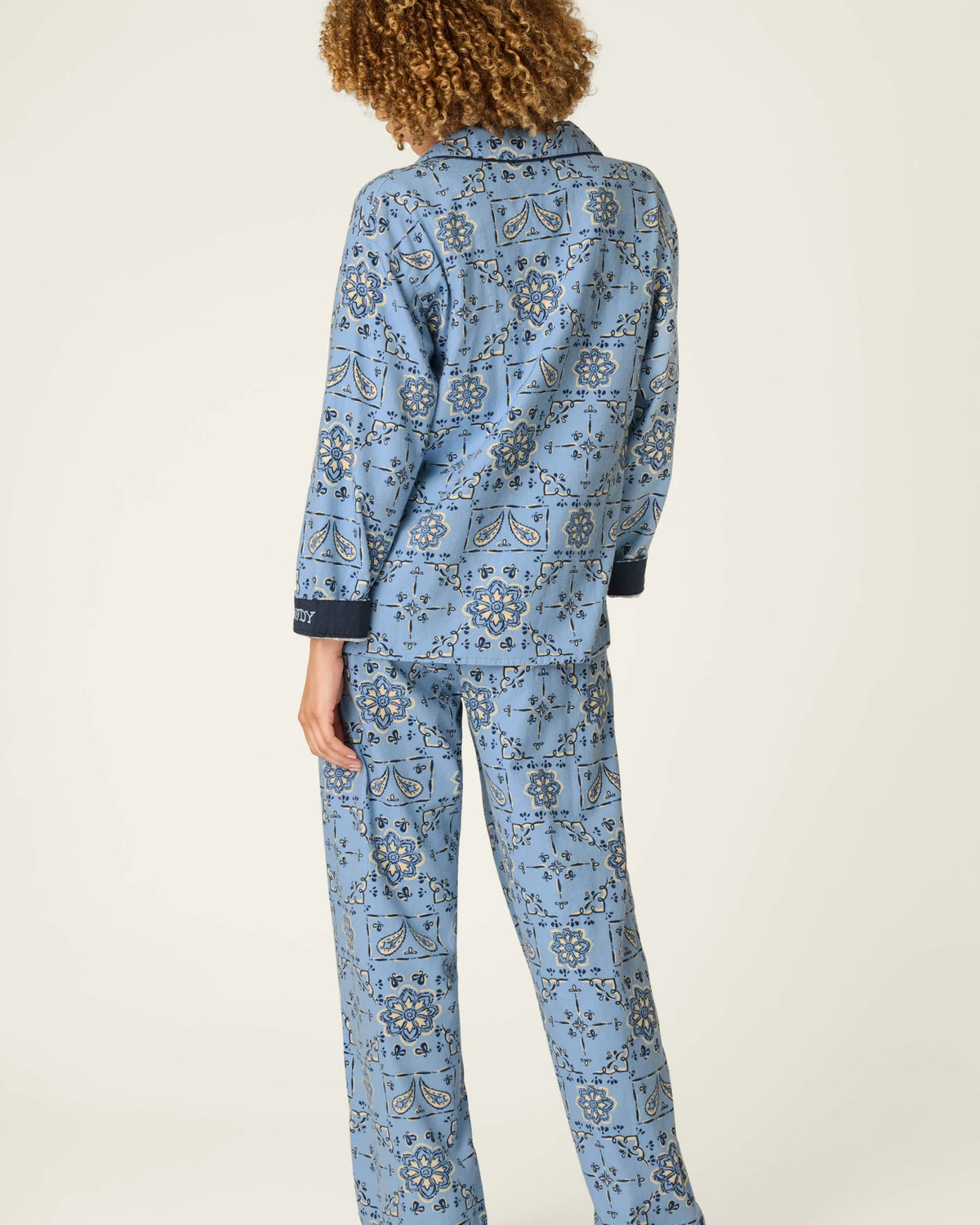 PJ Salvage Classic Paisley Bandana Flannel PJ Set model back view — Cloud Nine Pajamas Edmonton