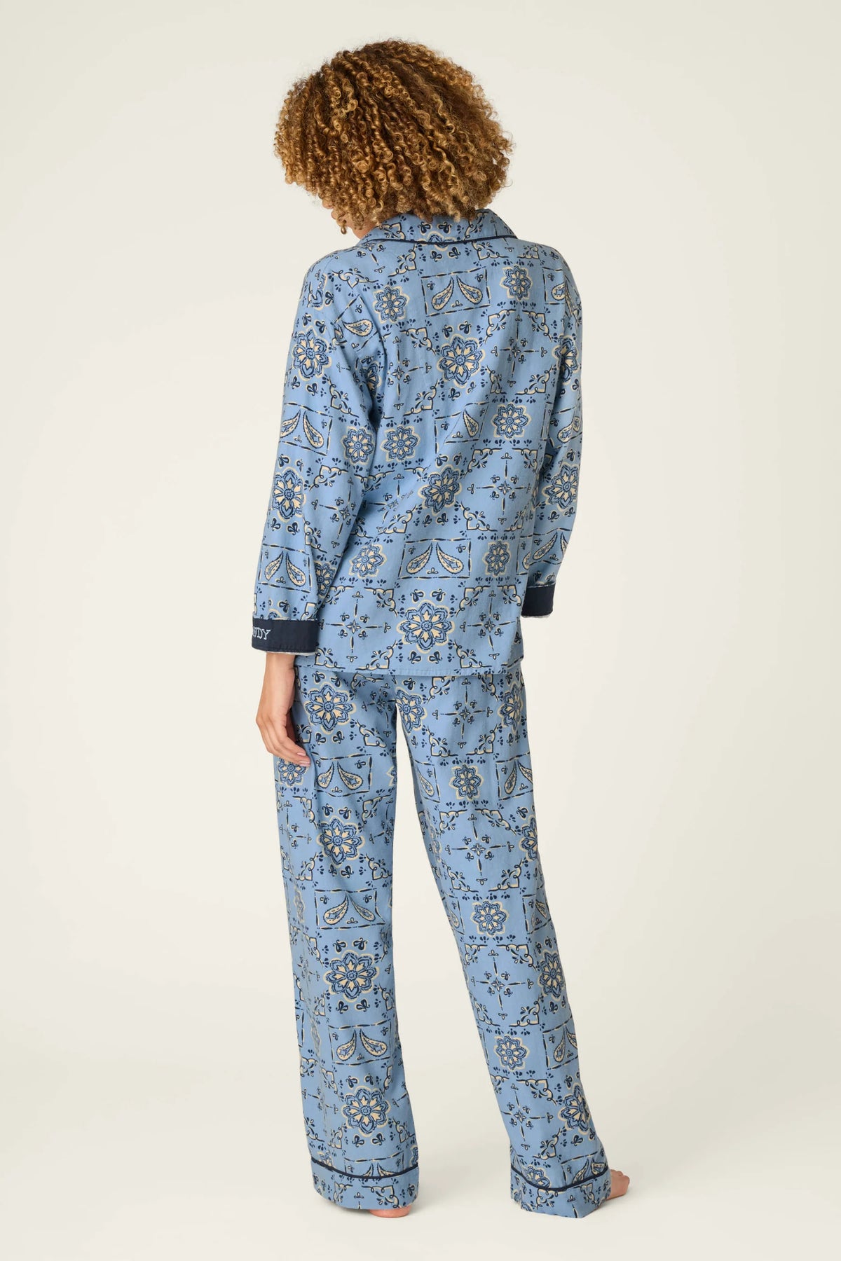 PJ Salvage Classic Paisley Bandana Flannel PJ Set model back view — Cloud Nine Pajamas Edmonton