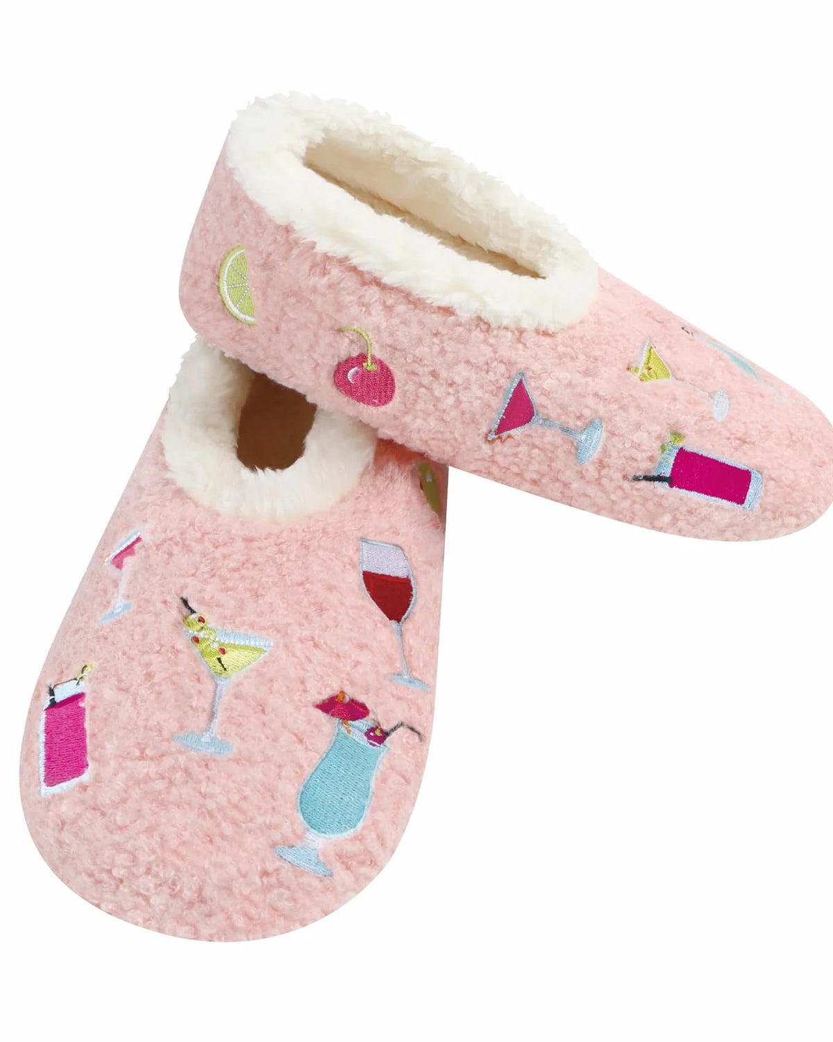 Snoozies Mini Embroidery Slipper Socks Mini Cocktails embroidered cocktail motifs side view — Cloud Nine Pajamas Edmonton