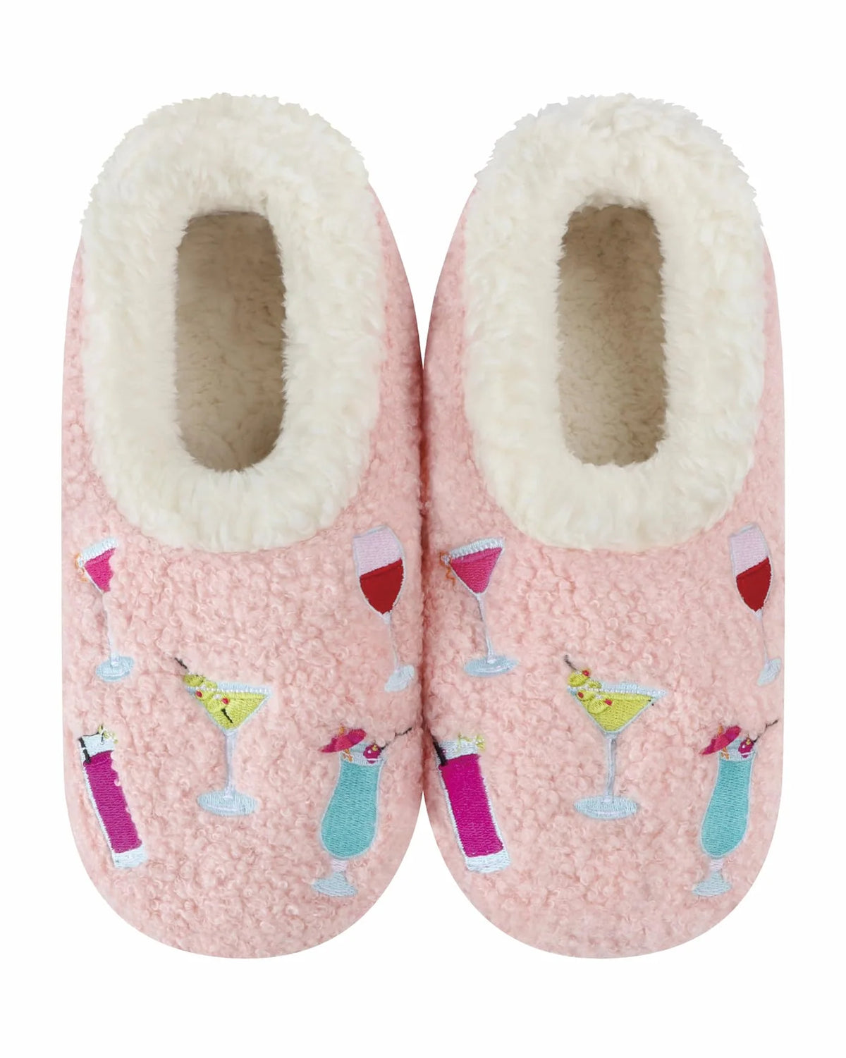 Snoozies Mini Embroidery Slipper Socks Mini Cocktails embroidered cocktail motifs front view — Cloud Nine Pajamas Edmonton