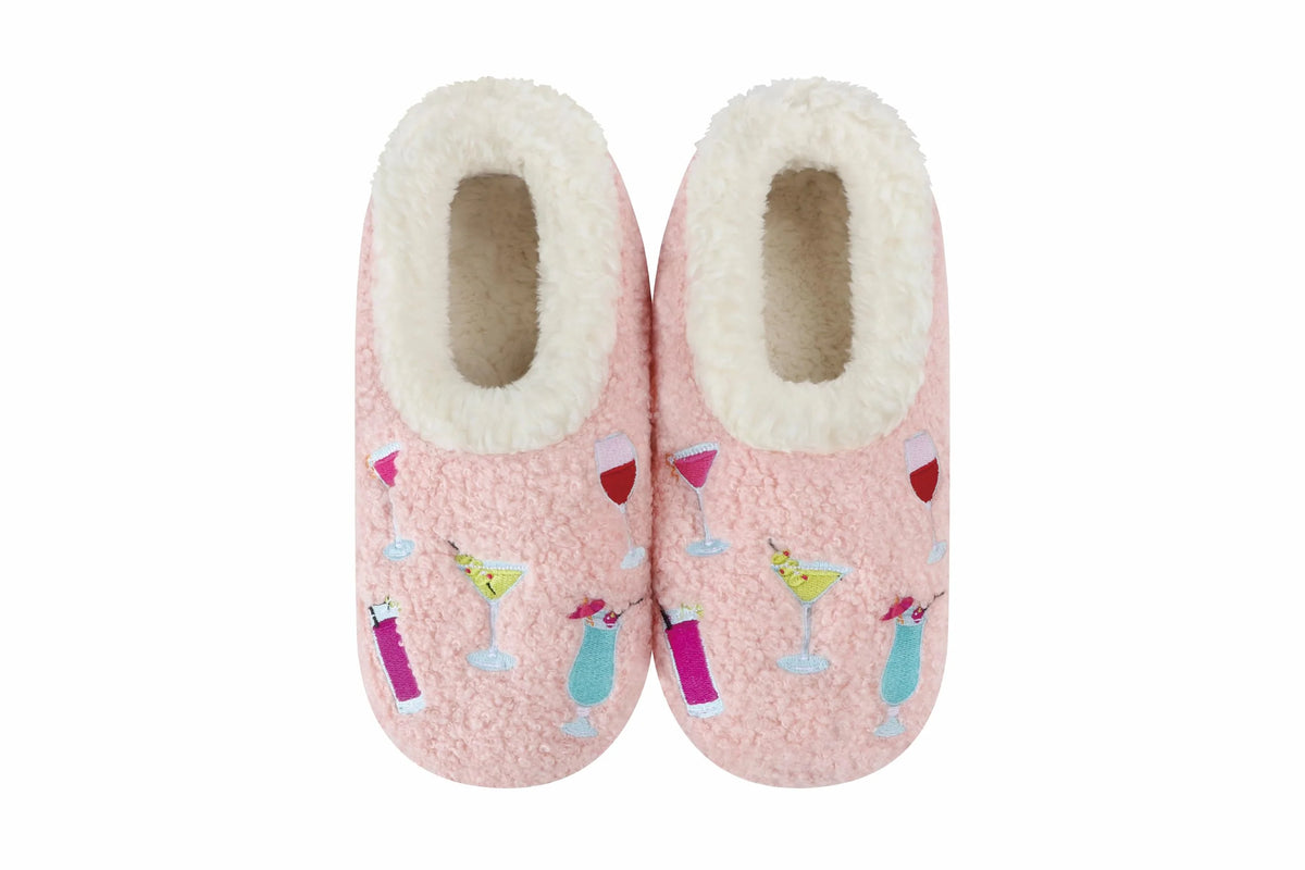Snoozies Mini Embroidery Slipper Socks Mini Cocktails embroidered cocktail motifs front view — Cloud Nine Pajamas Edmonton