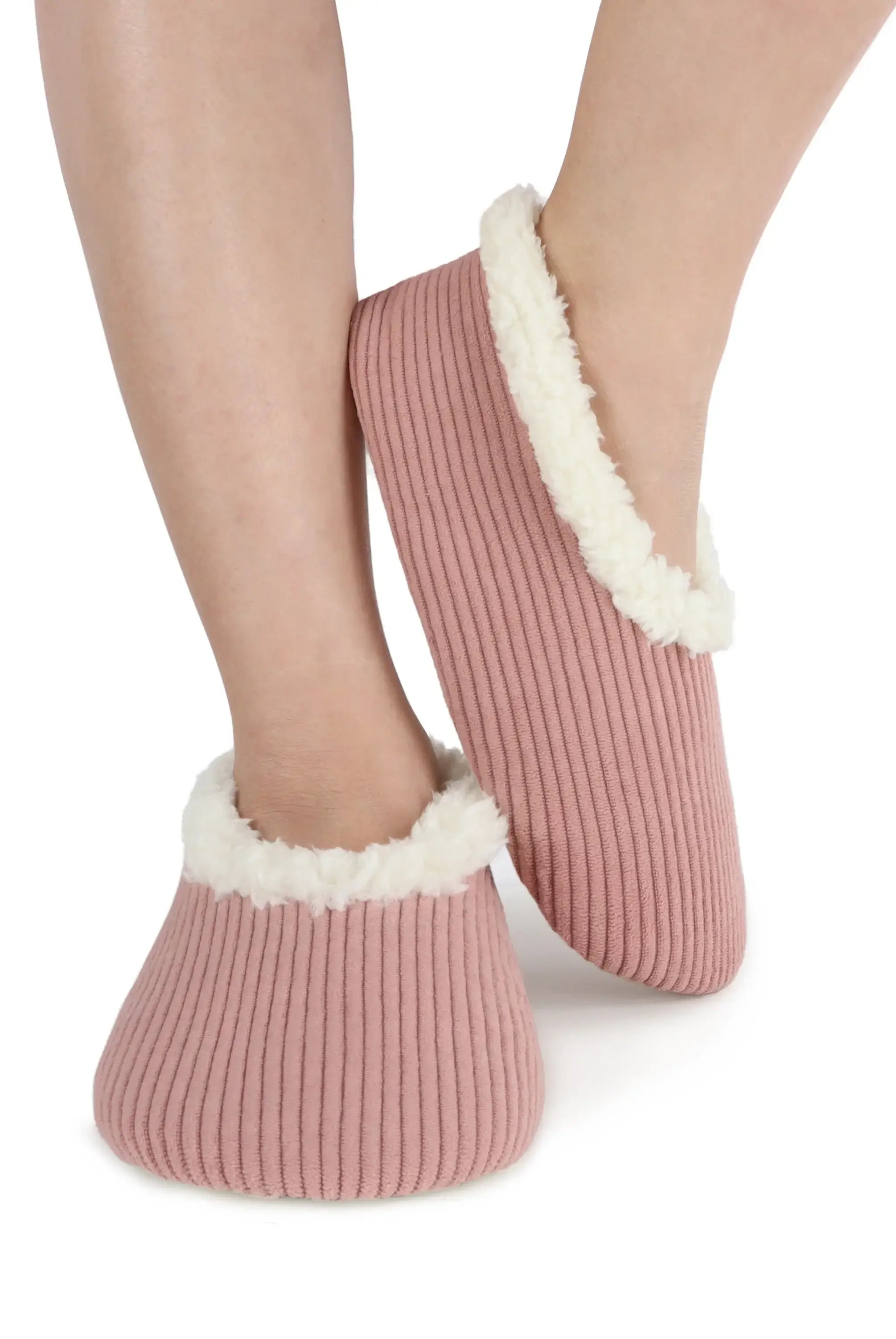 Snoozies Plush COZY Slipper Socks cozy corduroy peach
