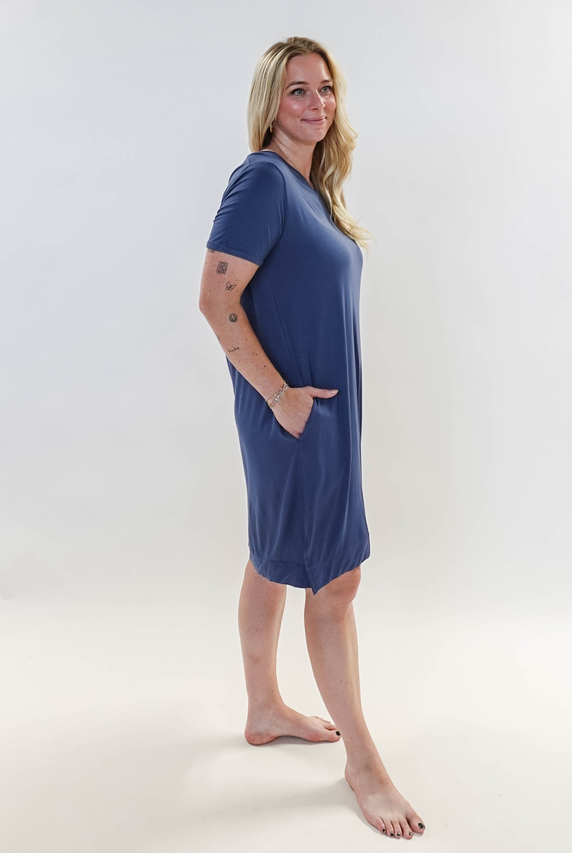 women's Denim Blue V Neck Bamboo Nightshirt in bamboo - Georgia Rylan