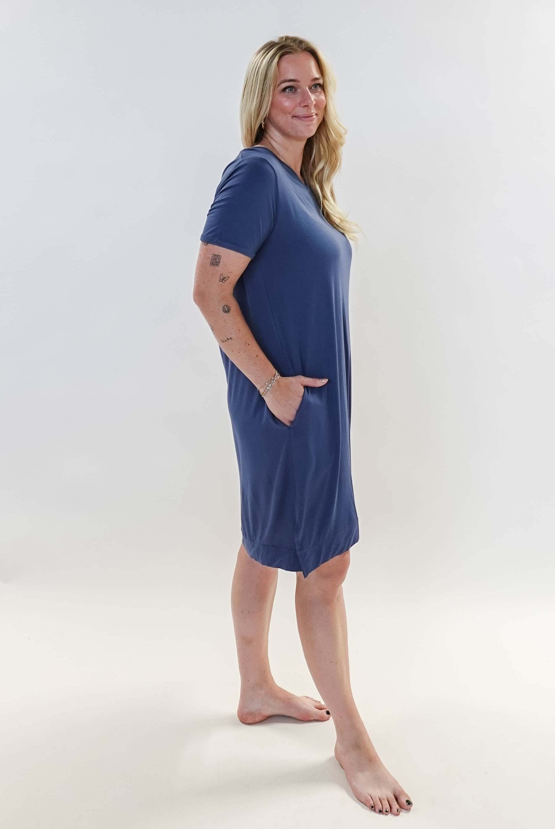 women's Denim Blue V Neck Bamboo Nightshirt in bamboo - Georgia Rylan
