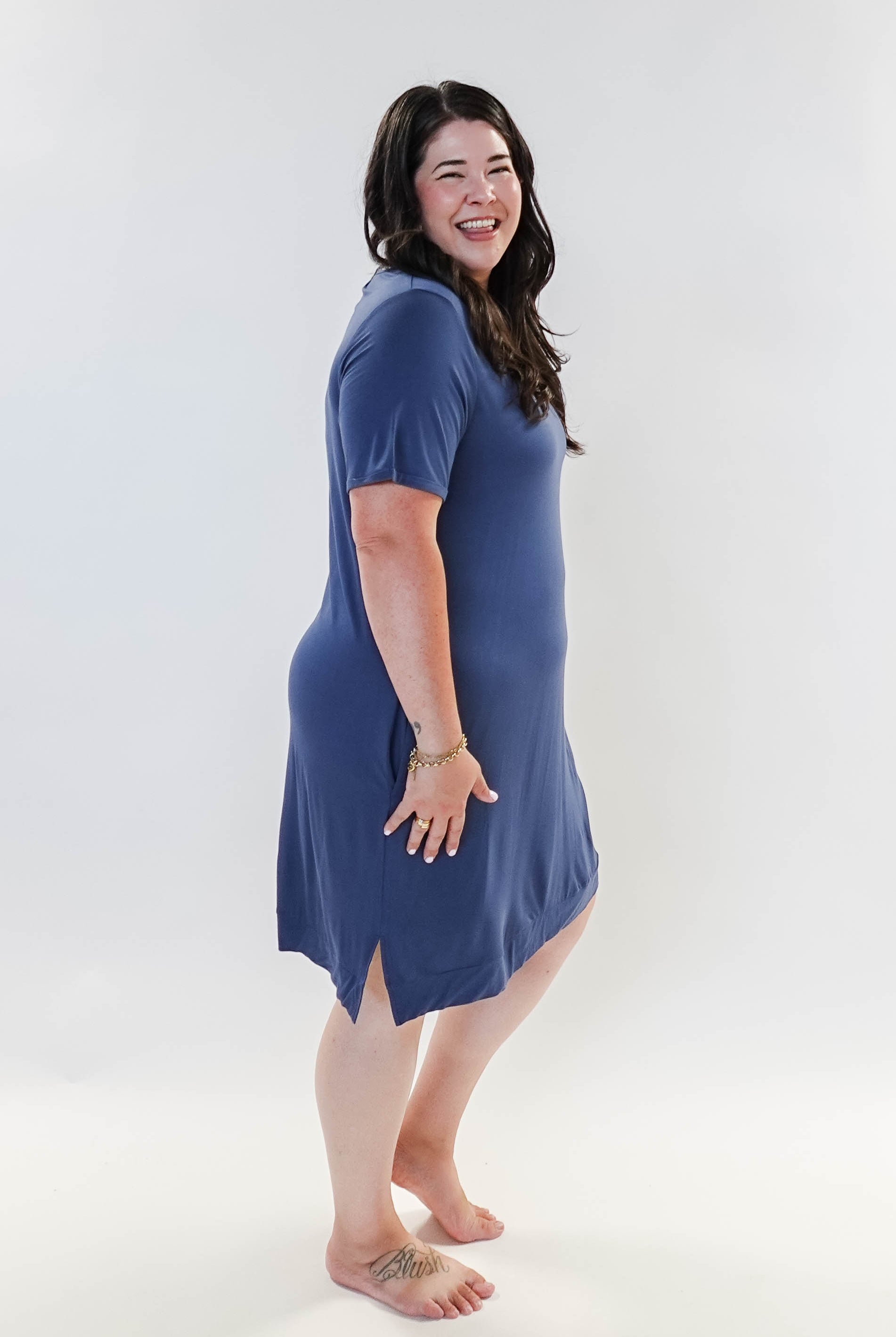 women's denim blue casual t shirt dress nightgown in bamboo - Georgia Rylan