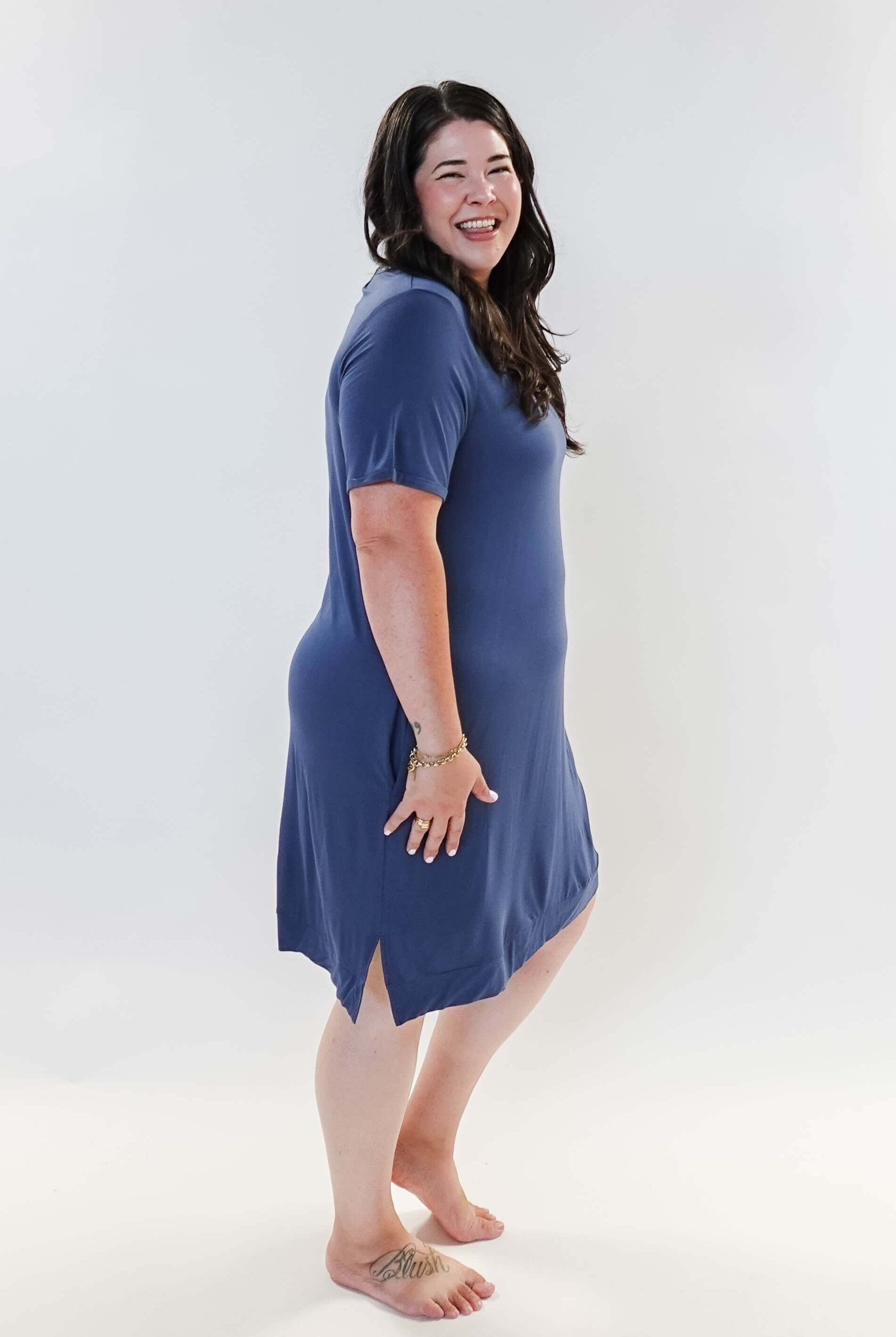 women's denim blue casual t shirt dress nightgown in bamboo - Georgia Rylan