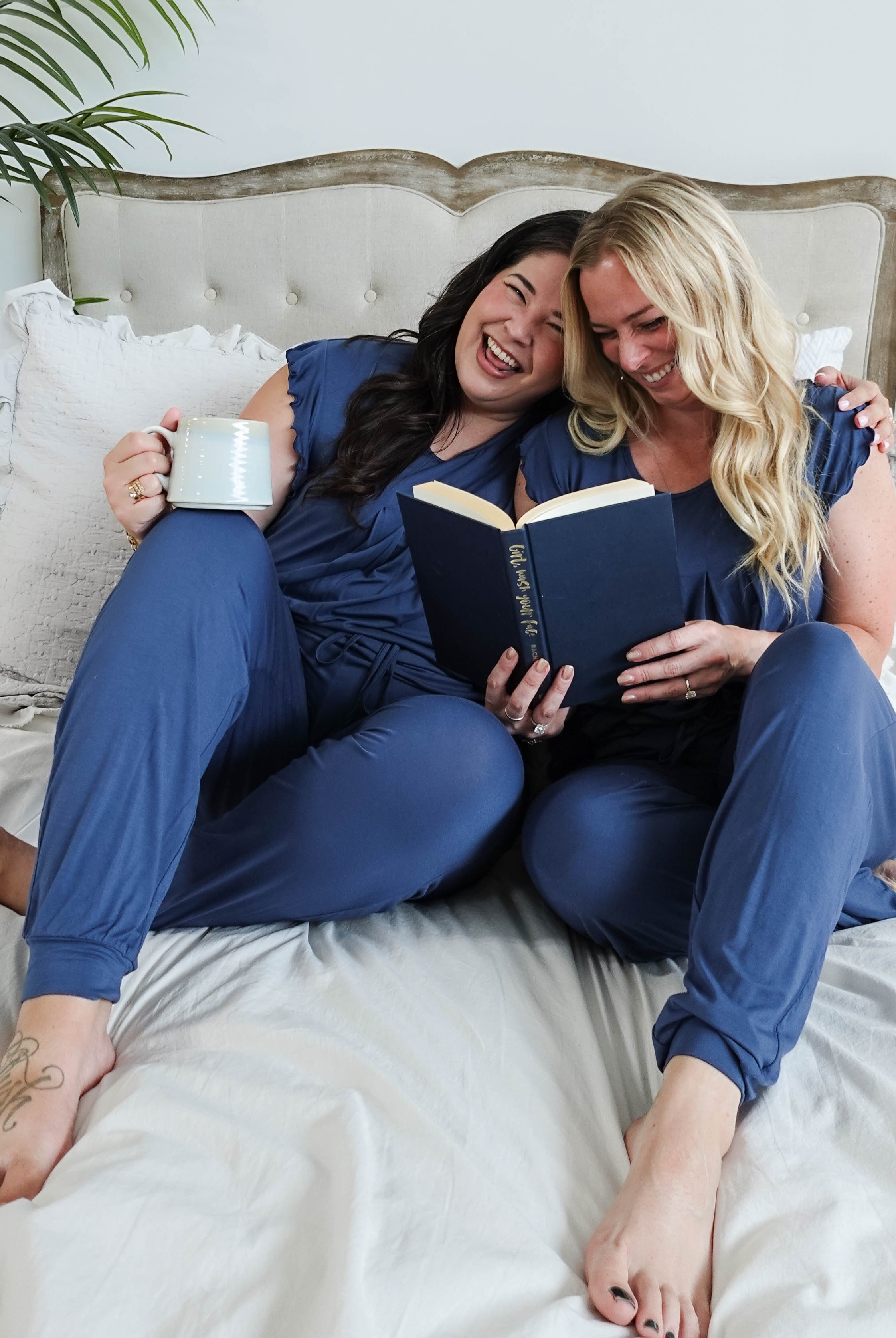 Denim Flutter Jogger Lounge PJ Set Bamboo women's denim blue lightweight bamboo loungewear set top and jogger Georgia Rylan