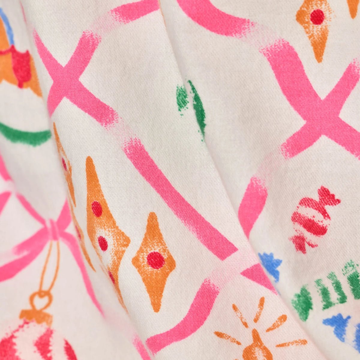 PJ Salvage Deck the Halls Multi holiday flannel fabric swatch — Cloud Nine Pajamas