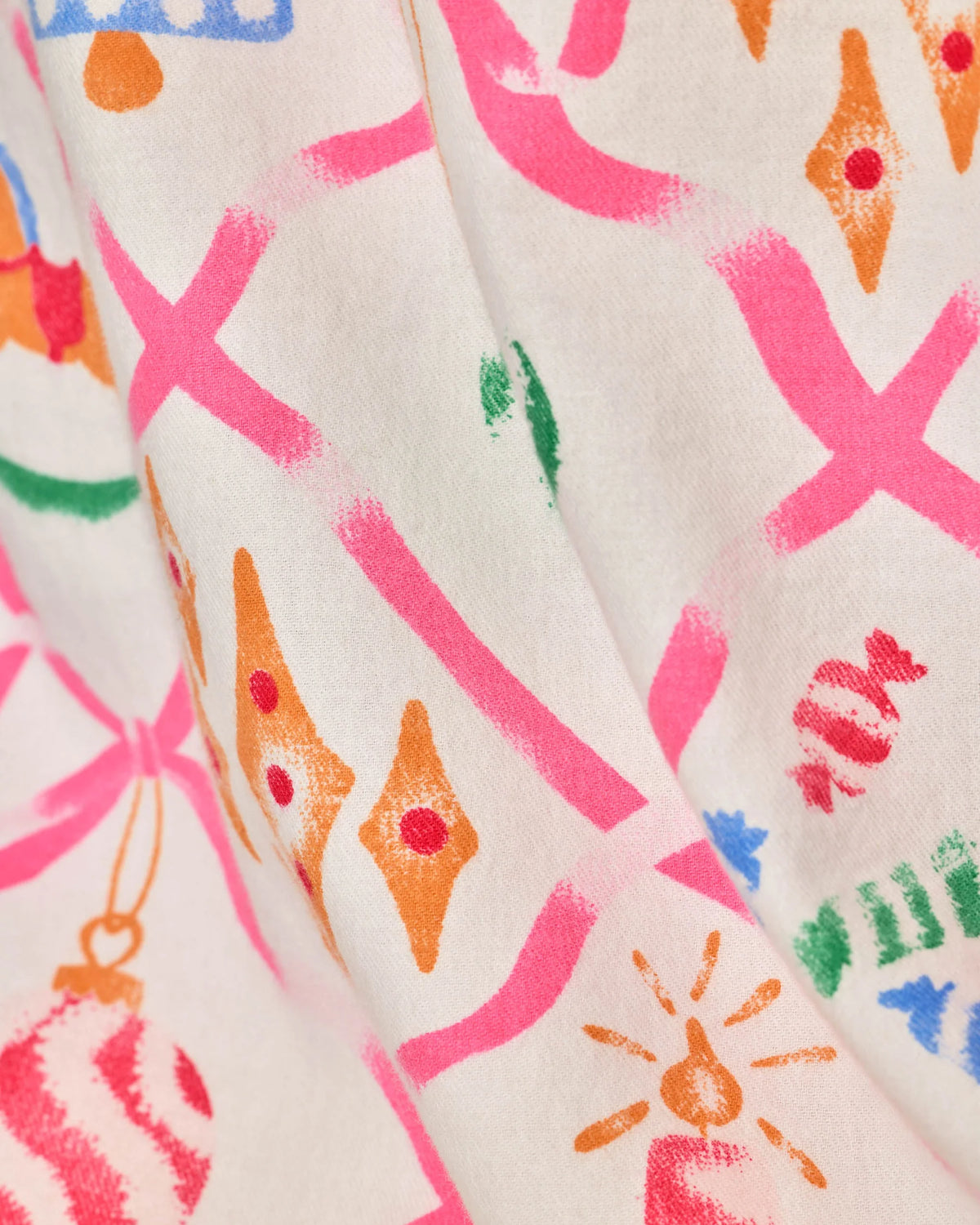 PJ Salvage Deck the Halls Multi holiday flannel fabric swatch — Cloud Nine Pajamas