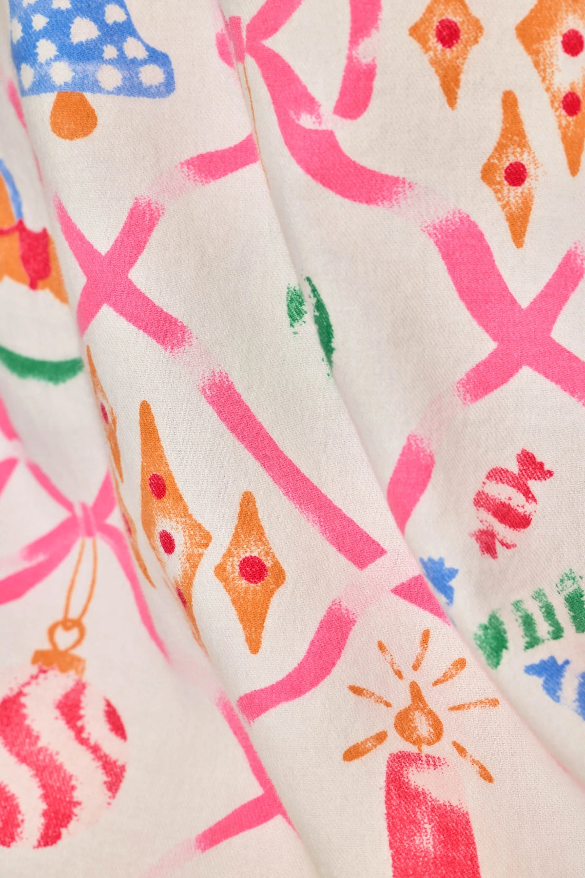 PJ Salvage Deck the Halls Multi holiday flannel fabric swatch — Cloud Nine Pajamas