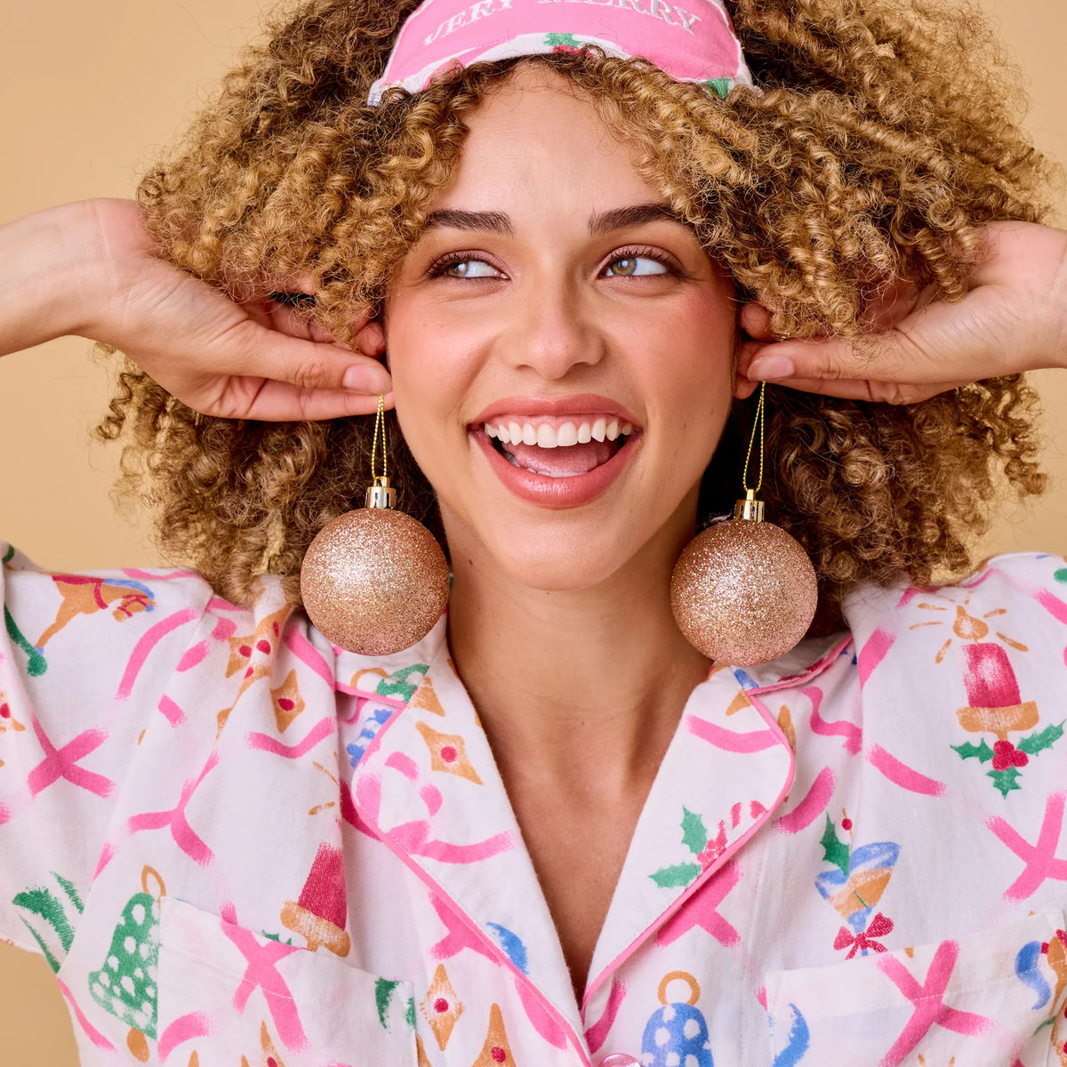 PJ Salvage Deck the Halls Flannel Set model lifestyle — Cloud Nine Pajamas Edmonton