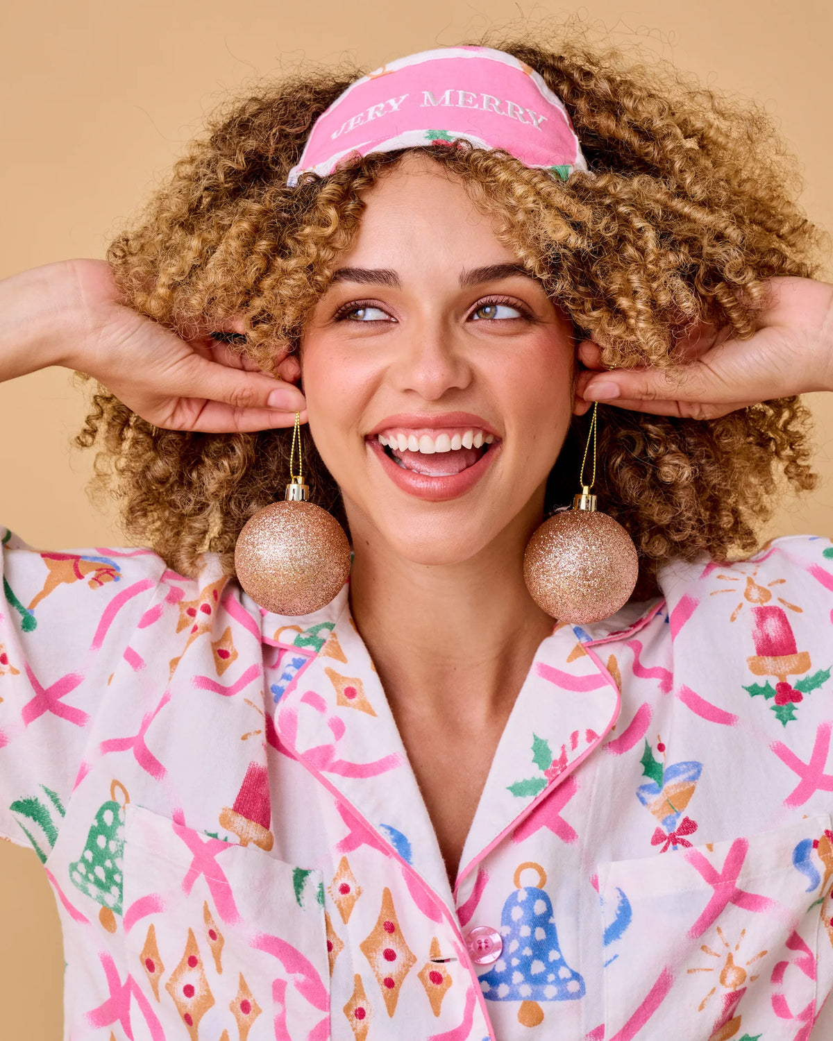 PJ Salvage Deck the Halls Flannel Set model lifestyle — Cloud Nine Pajamas Edmonton