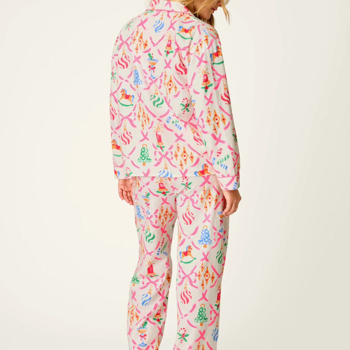 PJ Salvage Deck the Halls Flannel Set model back view — Cloud Nine Pajamas Edmonton