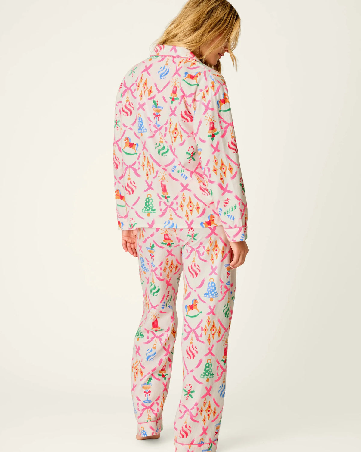 PJ Salvage Deck the Halls Flannel Set model back view — Cloud Nine Pajamas Edmonton