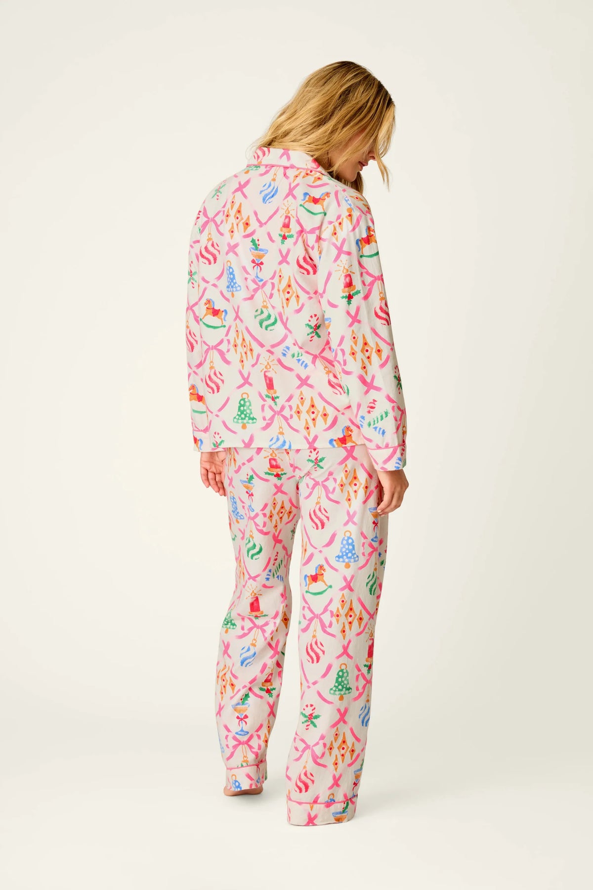 PJ Salvage Deck the Halls Flannel Set model back view — Cloud Nine Pajamas Edmonton
