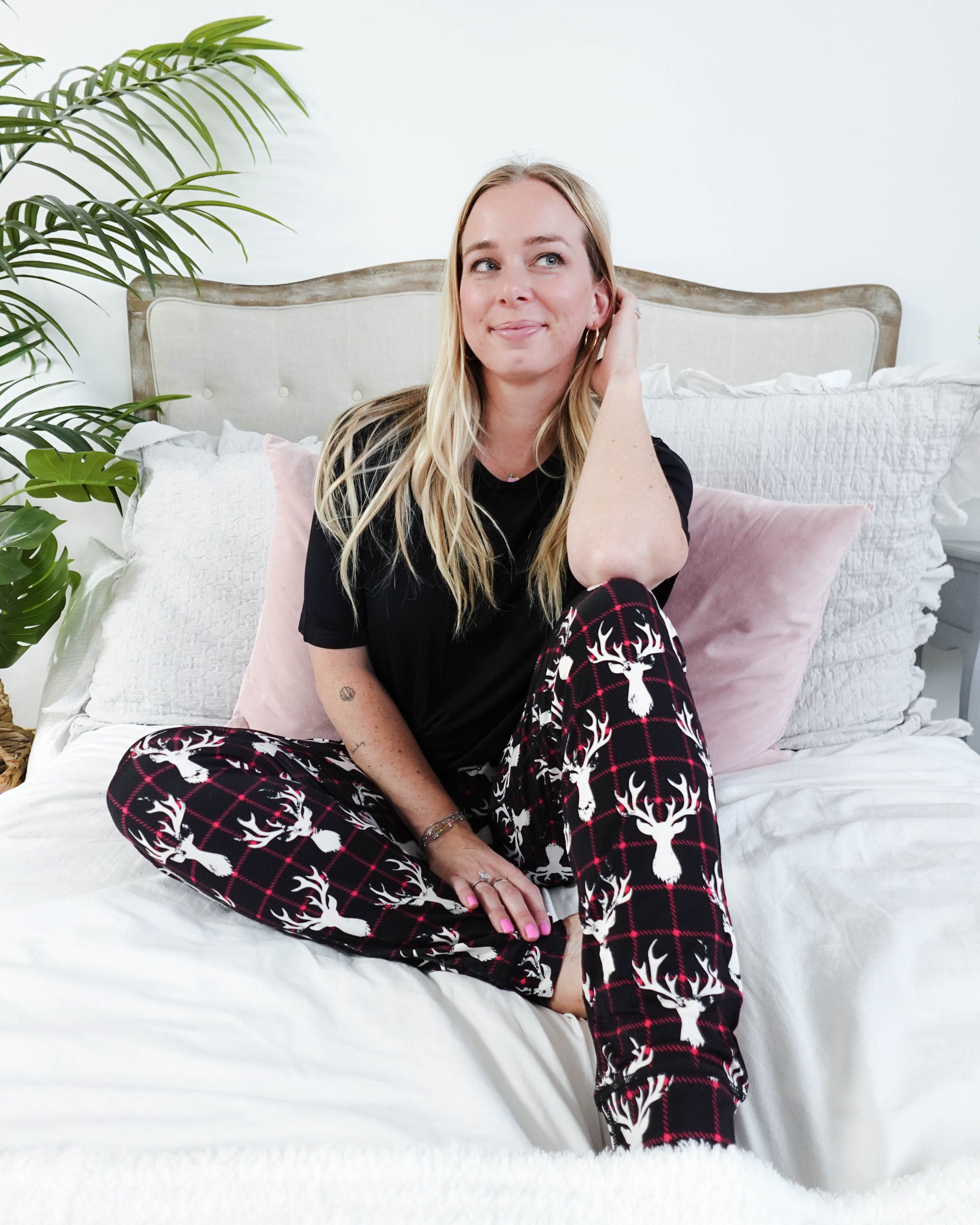 unisex deer plaid printed bamboo jogger bob's sleepwear co