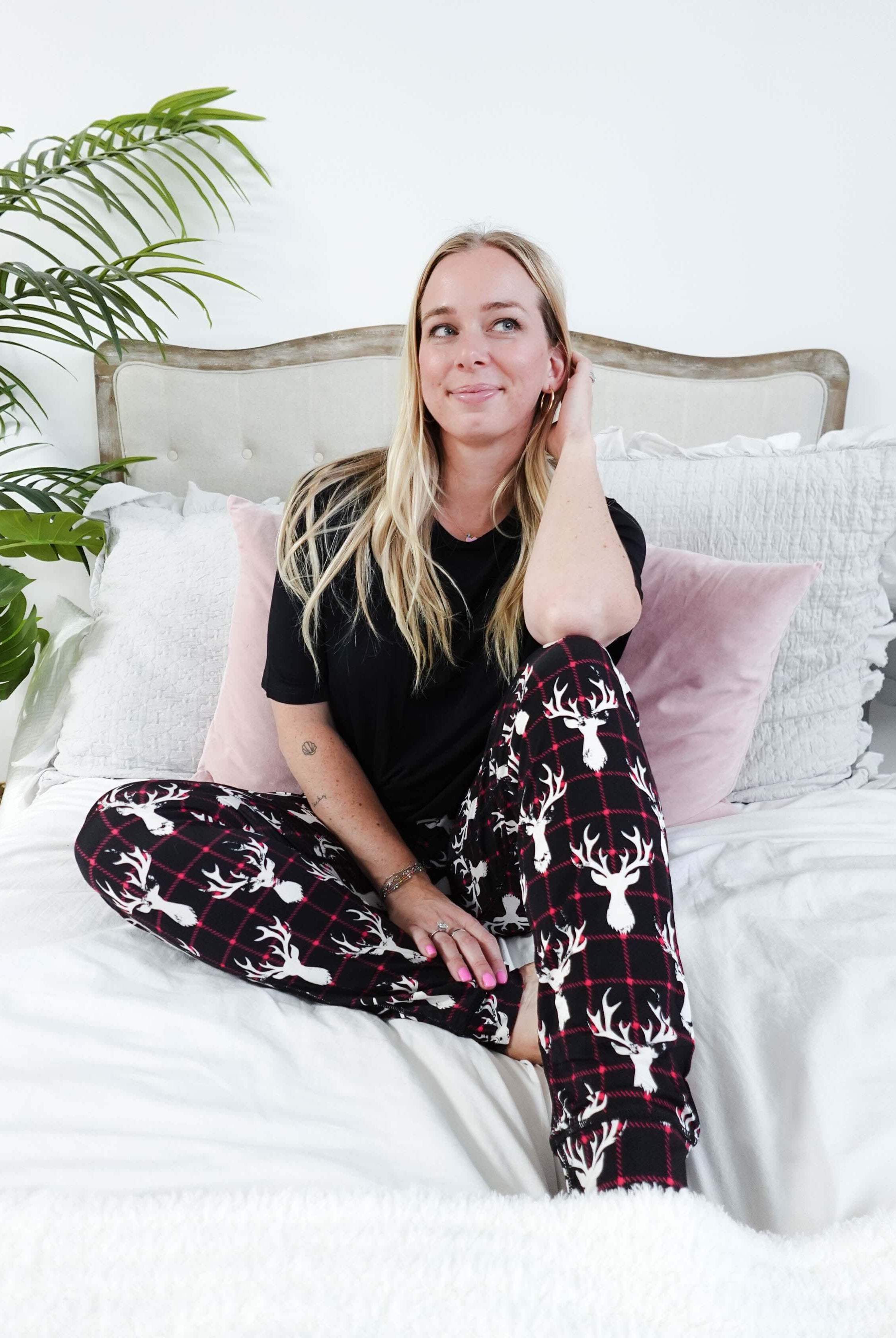 unisex deer plaid printed bamboo jogger bob's sleepwear co