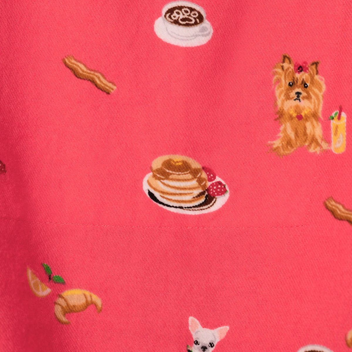PJ Salvage Dogs Who Brunch Dark Coral double-brushed flannel fabric swatch — Cloud Nine Pajamas