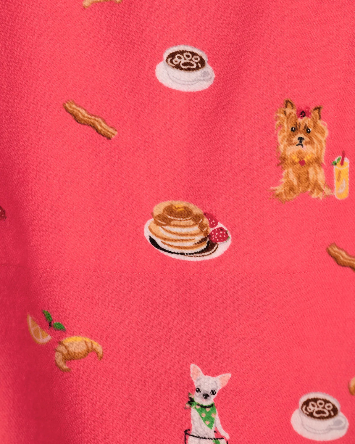 PJ Salvage Dogs Who Brunch Dark Coral double-brushed flannel fabric swatch — Cloud Nine Pajamas
