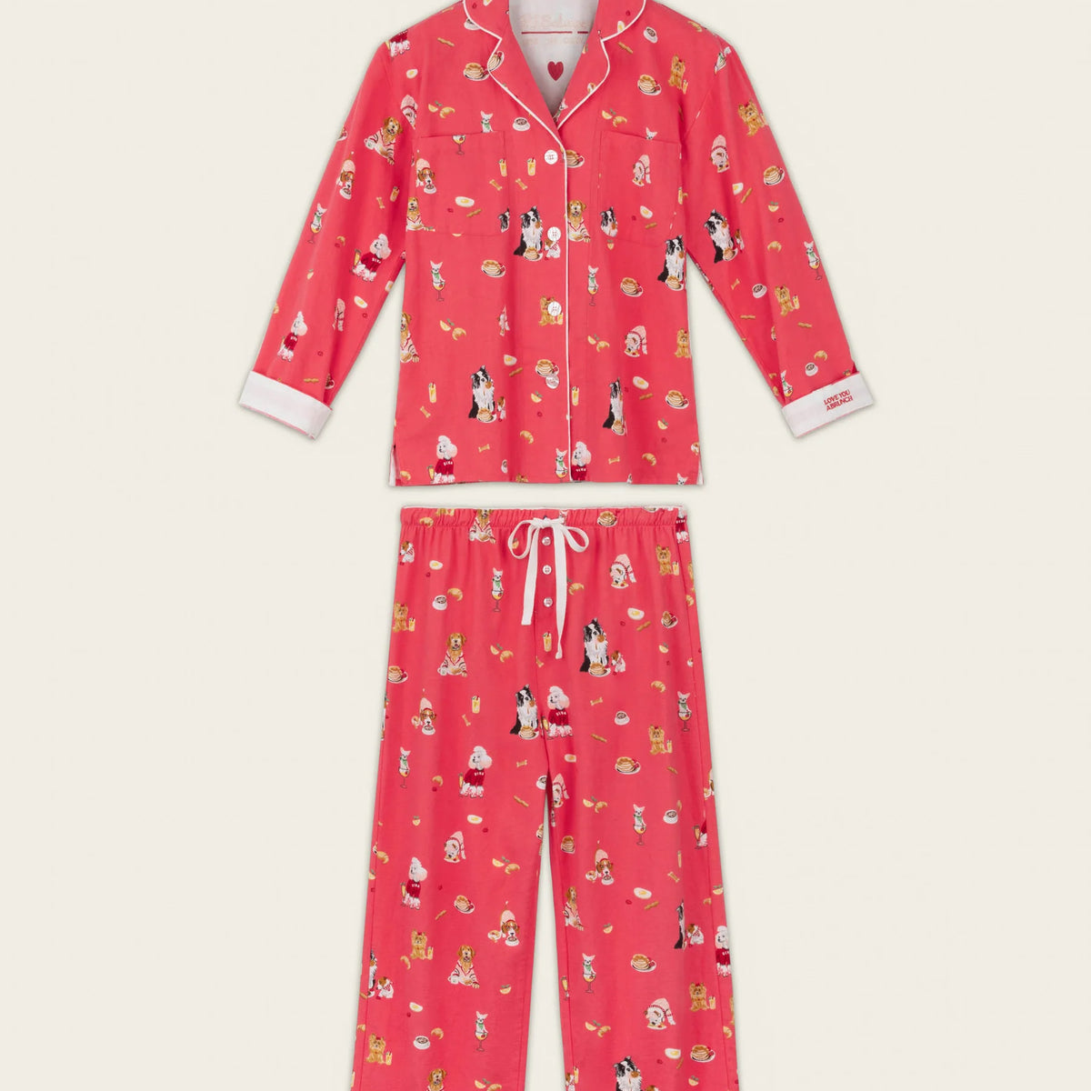 PJ Salvage Dogs Who Brunch Flannel Set full set layout with hair wrap — Cloud Nine Pajamas Edmonton