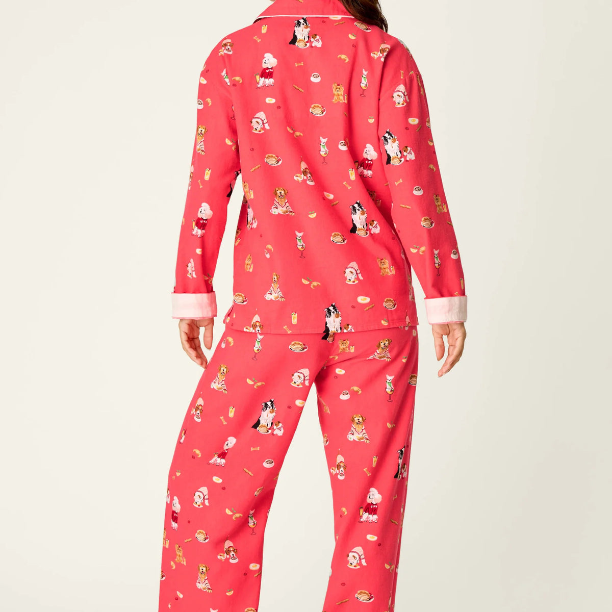 PJ Salvage Dogs Who Brunch Flannel Set model back view — Cloud Nine Pajamas Edmonton