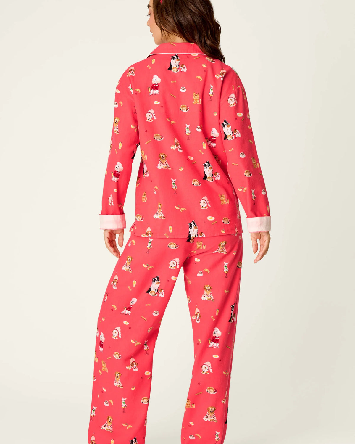 PJ Salvage Dogs Who Brunch Flannel Set model back view — Cloud Nine Pajamas Edmonton