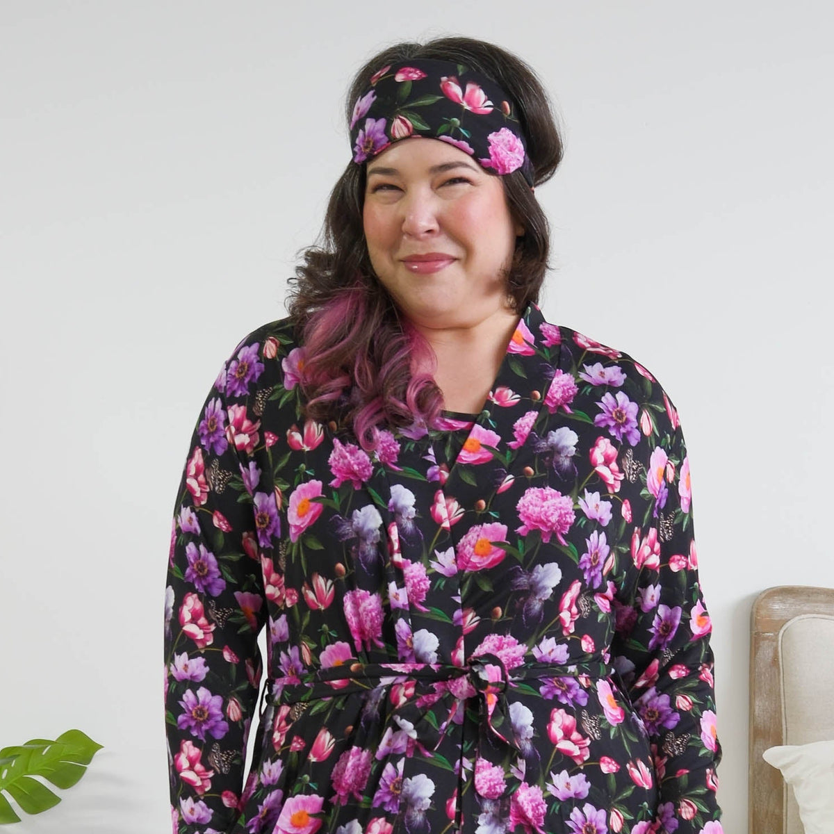 Georgia Rylan women's silk padded bamboo sleep eye mask in Dreamy Blooms black floral print