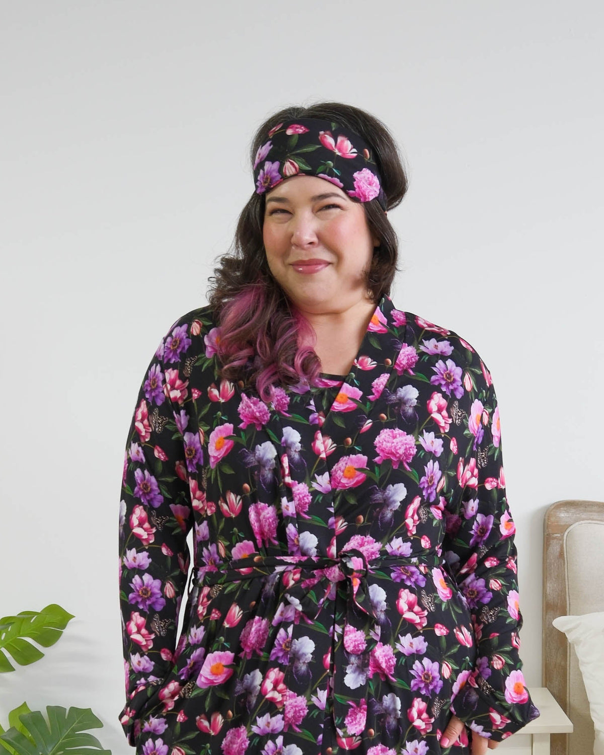 Georgia Rylan women's silk padded bamboo sleep eye mask in Dreamy Blooms black floral print