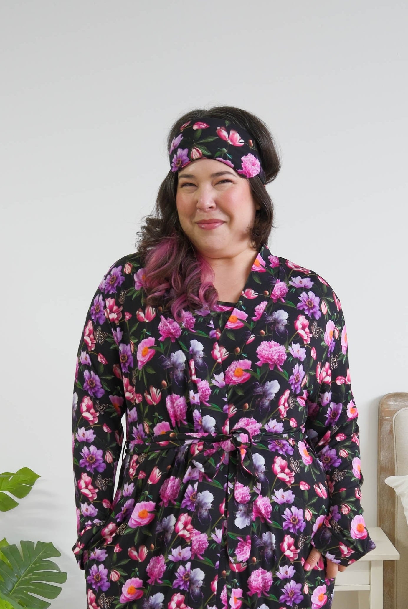 Georgia Rylan women's silk padded bamboo sleep eye mask in Dreamy Blooms black floral print