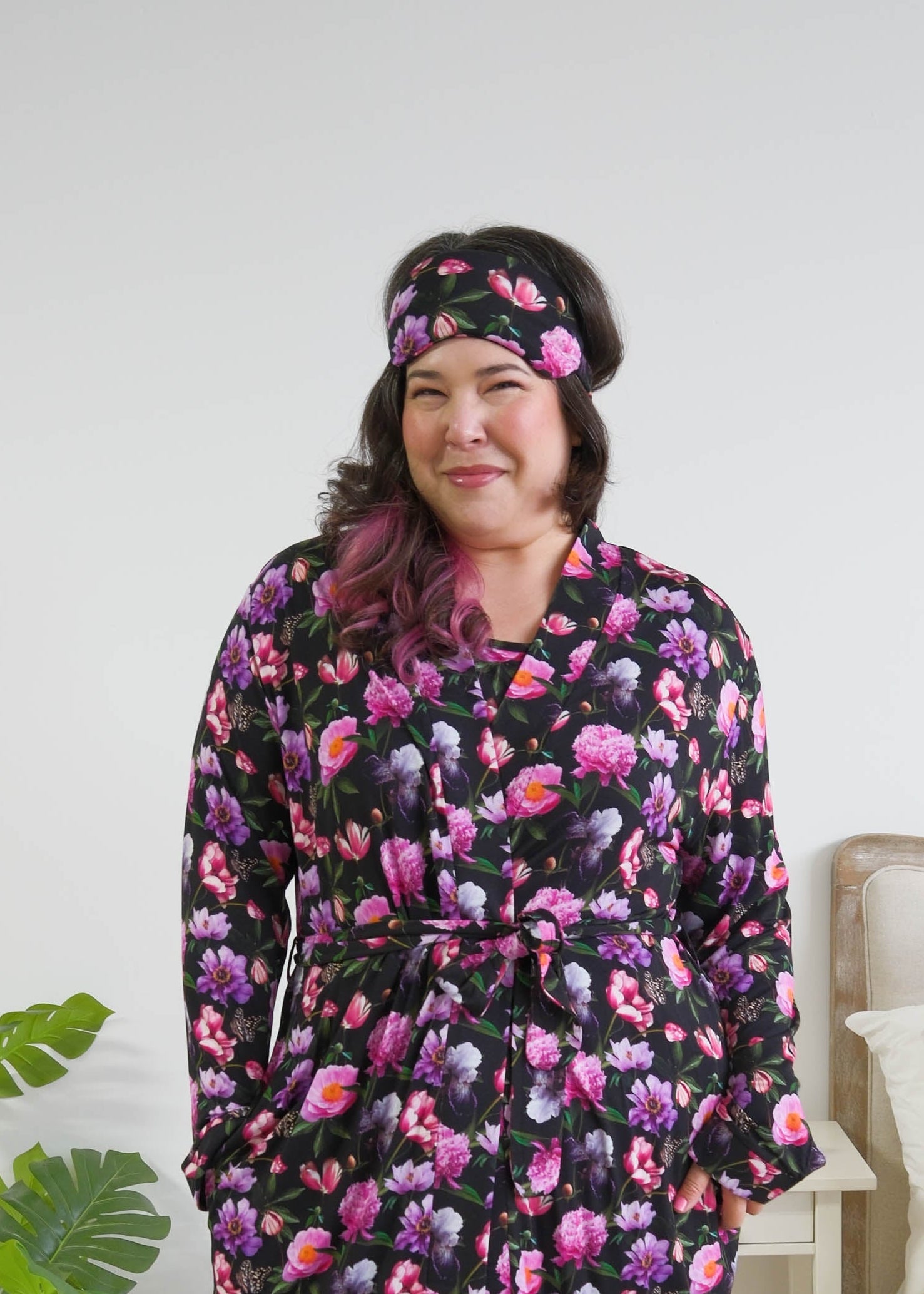 Georgia Rylan women's silk padded bamboo sleep eye mask in Dreamy Blooms black floral print