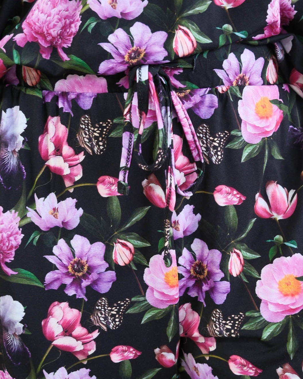 Georgia Rylan Dreamy Blooms black floral bamboo print swatch — Cloud Nine Pajamas