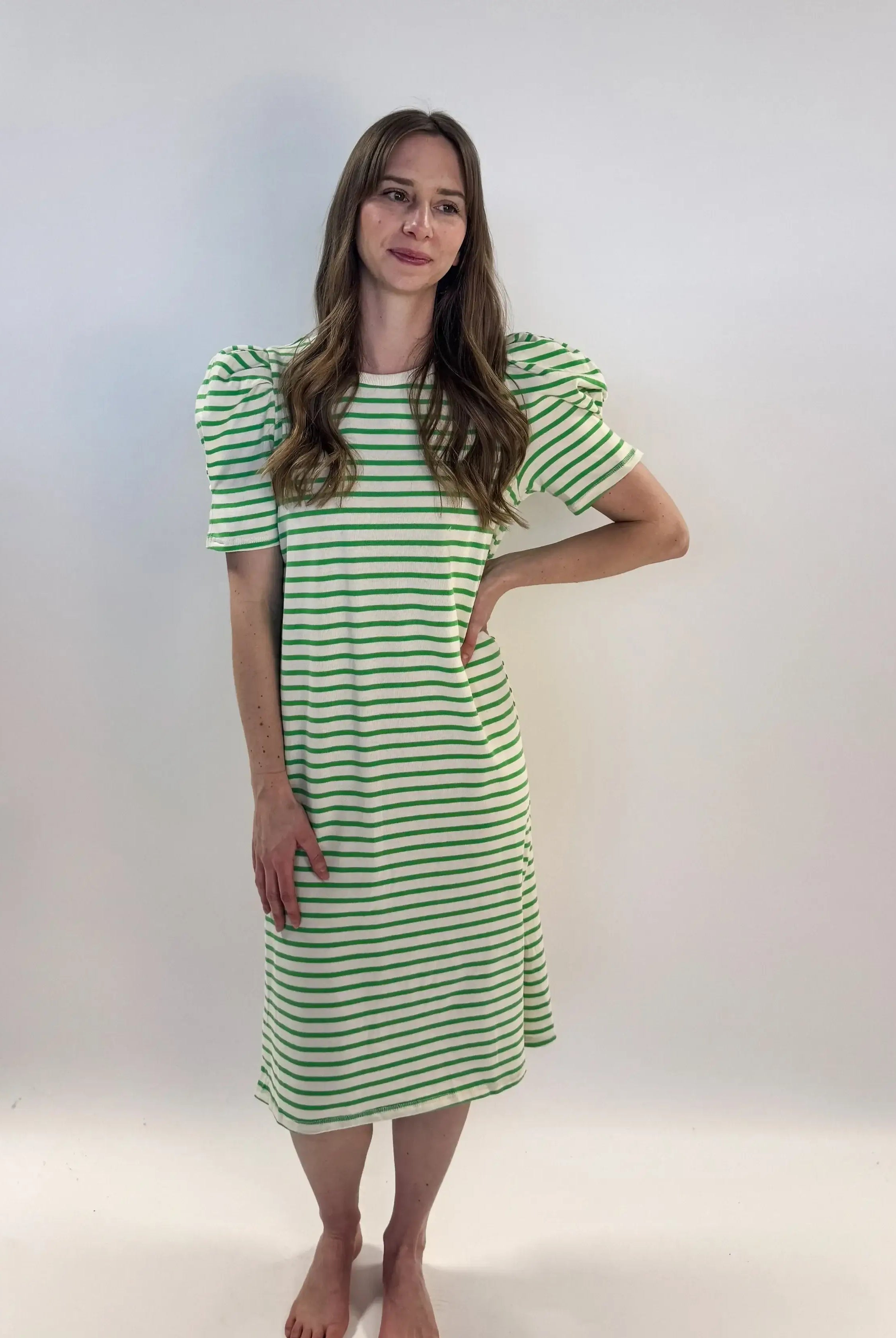 Dress Puff Sleeve Jersey Kelly Green
