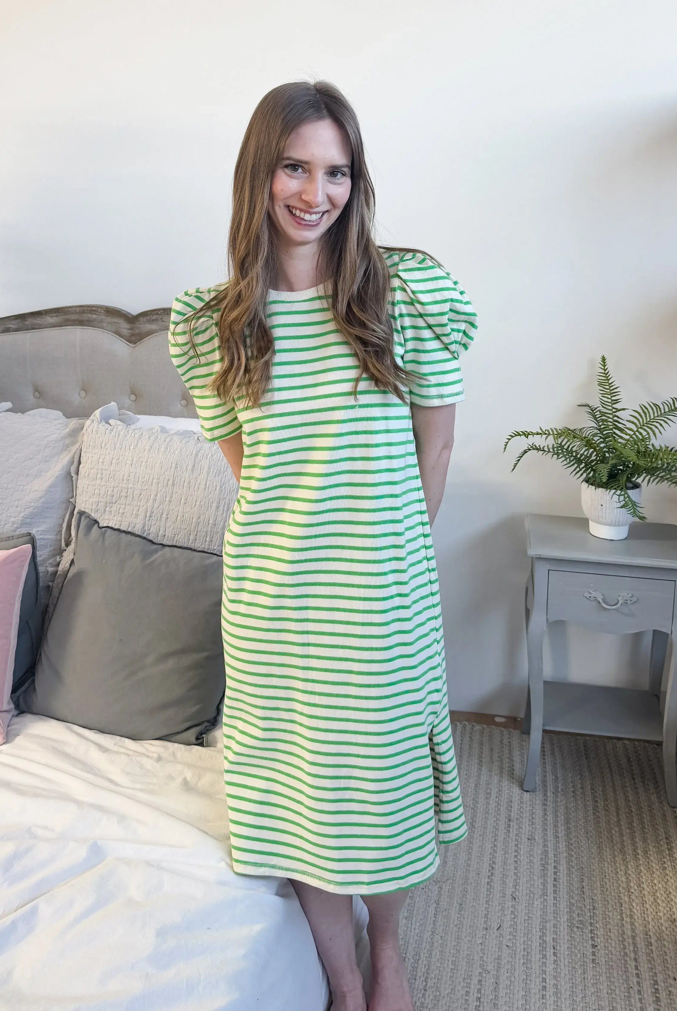 Dress Puff Sleeve Jersey Kelly Green