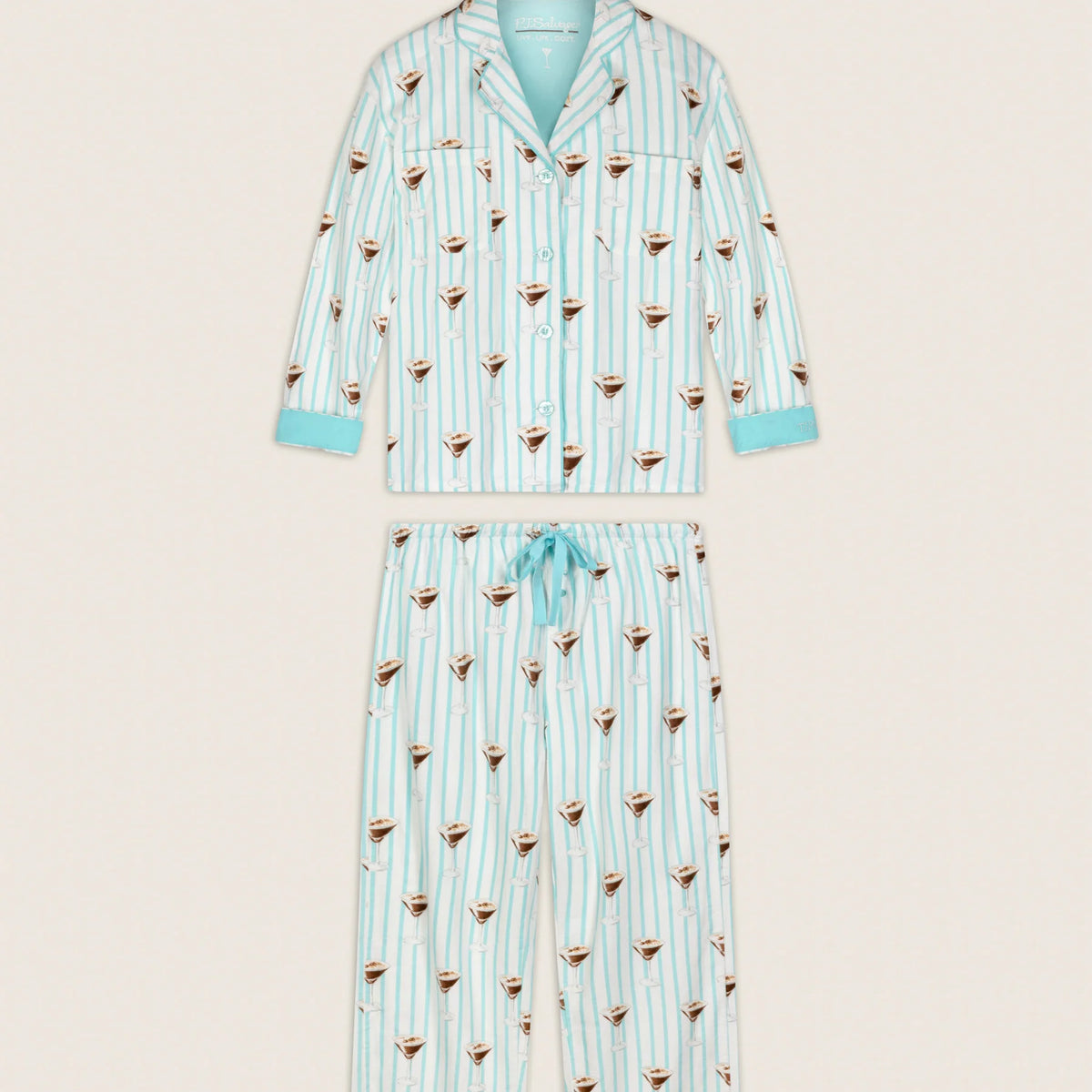 PJ Salvage Tipsy Time Flannel PJ Set full set layout with hair wrap — Cloud Nine Pajamas Edmonton