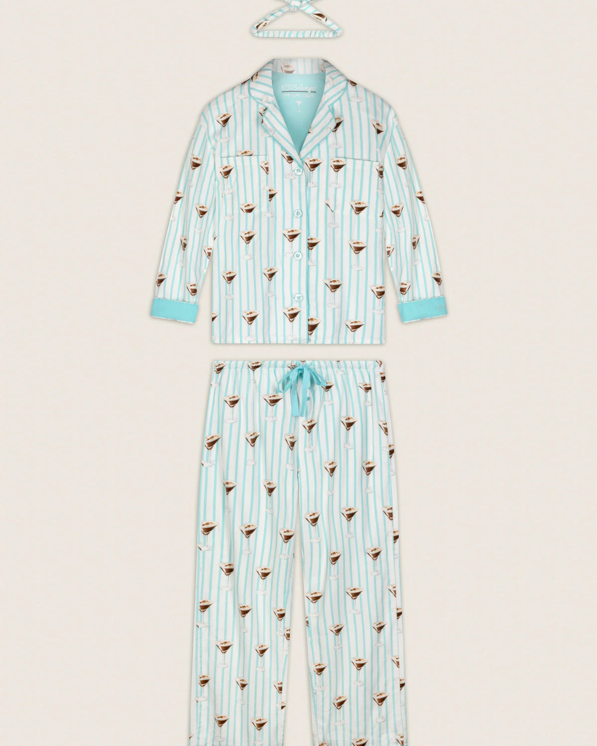 PJ Salvage Tipsy Time Flannel PJ Set full set layout with hair wrap — Cloud Nine Pajamas Edmonton