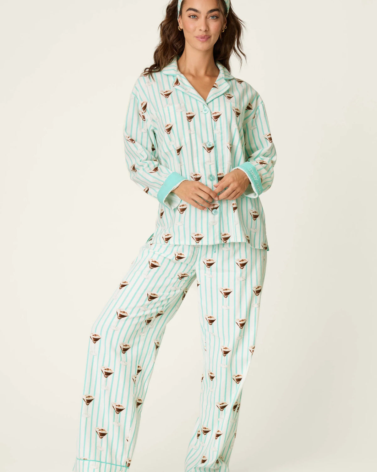 PJ Salvage Tipsy Time Flannel PJ Set model full length — Cloud Nine Pajamas Edmonton
