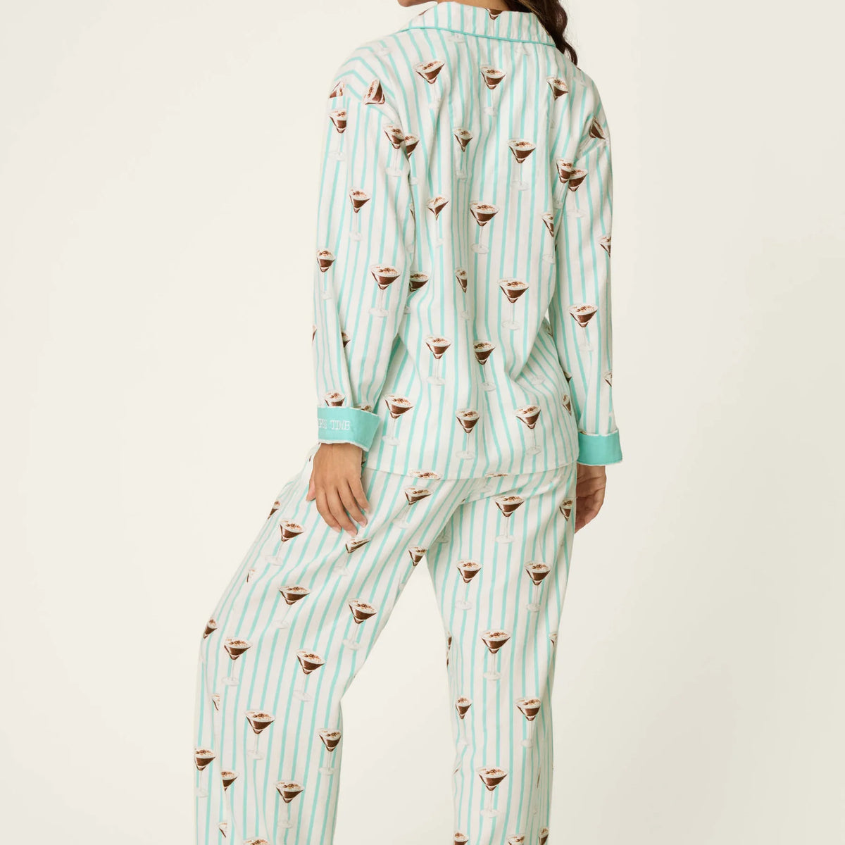 PJ Salvage Tipsy Time Flannel PJ Set model back view — Cloud Nine Pajamas Edmonton