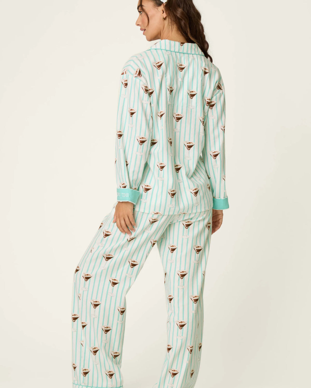 PJ Salvage Tipsy Time Flannel PJ Set model back view — Cloud Nine Pajamas Edmonton
