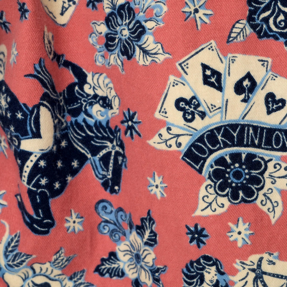 PJ Salvage Lucky in Love Dark Rose flannel fabric swatch — Cloud Nine Pajamas